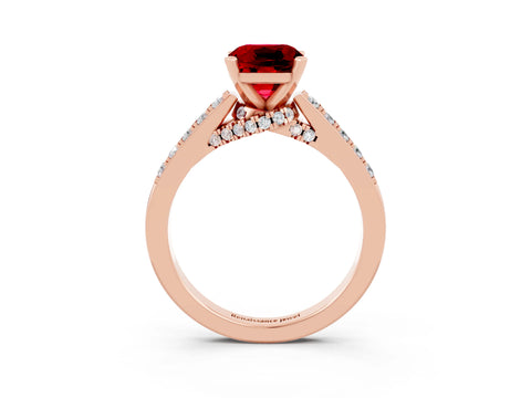 Rose gold Cushion Cut Diamond Solitaire Ring with Pavé Band and Prong Setting_3