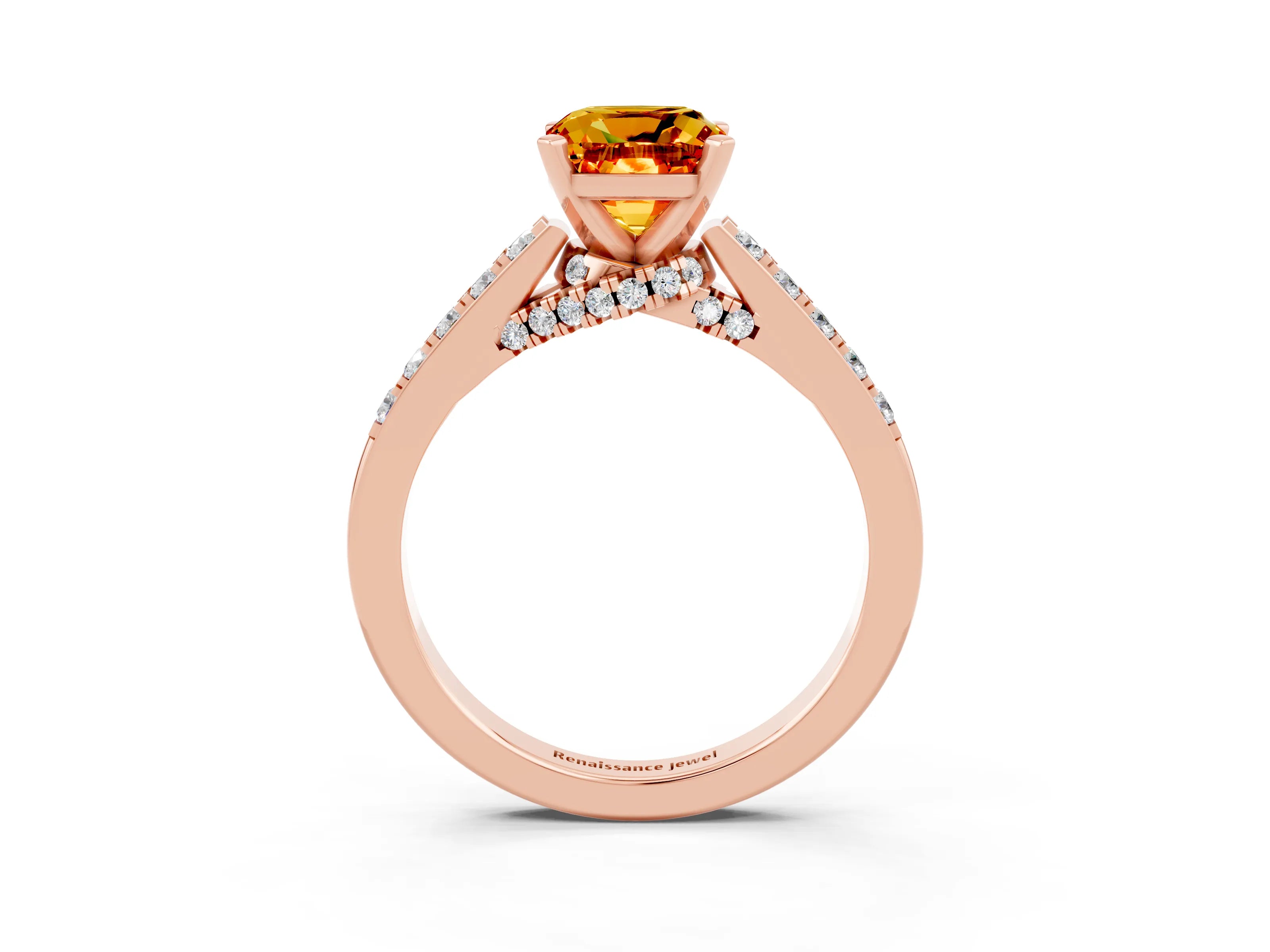 Rose gold Cushion Cut Diamond Solitaire Ring with Pavé Band and Prong Setting_3