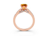 Rose gold Cushion Cut Diamond Solitaire Ring with Pavé Band and Prong Setting_3
