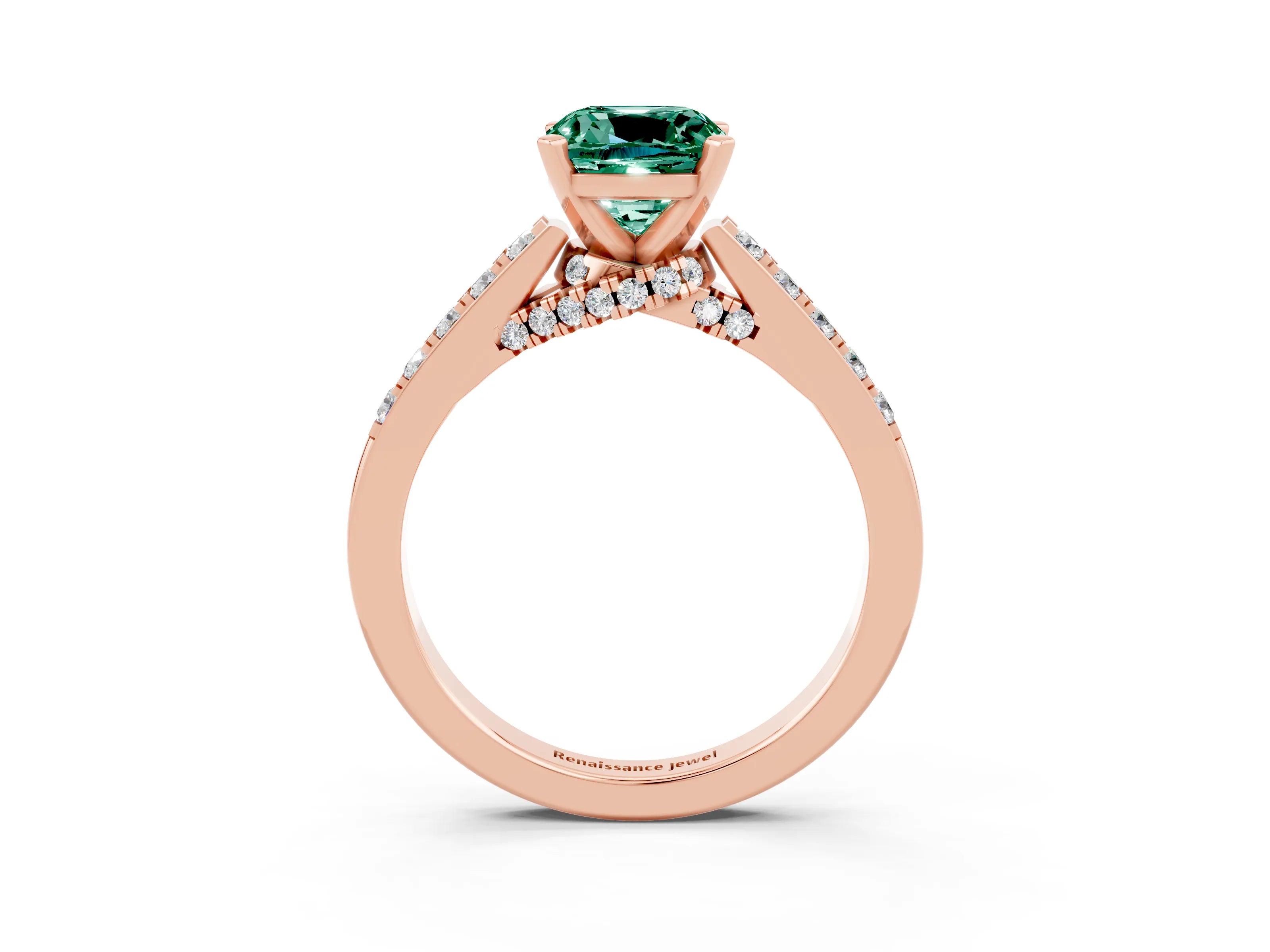 Rose gold Cushion Cut Diamond Solitaire Ring with Pavé Band and Prong Setting_3