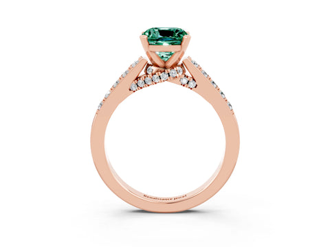 Rose gold Cushion Cut Diamond Solitaire Ring with Pavé Band and Prong Setting_3