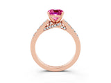 Rose gold Cushion Cut Diamond Solitaire Ring with Pavé Band and Prong Setting_3