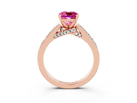 Rose gold Cushion Cut Diamond Solitaire Ring with Pavé Band and Prong Setting_3