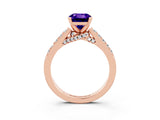 Rose gold Cushion Cut Diamond Solitaire Ring with Pavé Band and Prong Setting_3