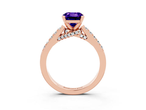 Rose gold Cushion Cut Diamond Solitaire Ring with Pavé Band and Prong Setting_3