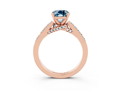 Rose gold Cushion Cut Diamond Solitaire Ring with Pavé Band and Prong Setting_3