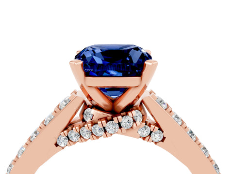 Rose gold Cushion Cut Diamond Solitaire Ring with Pavé Band and Prong Setting_4