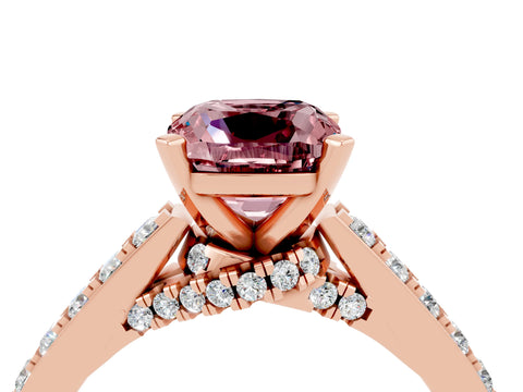 Rose gold Cushion Cut Diamond Solitaire Ring with Pavé Band and Prong Setting_4