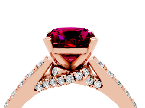 Rose gold Cushion Cut Diamond Solitaire Ring with Pavé Band and Prong Setting_4