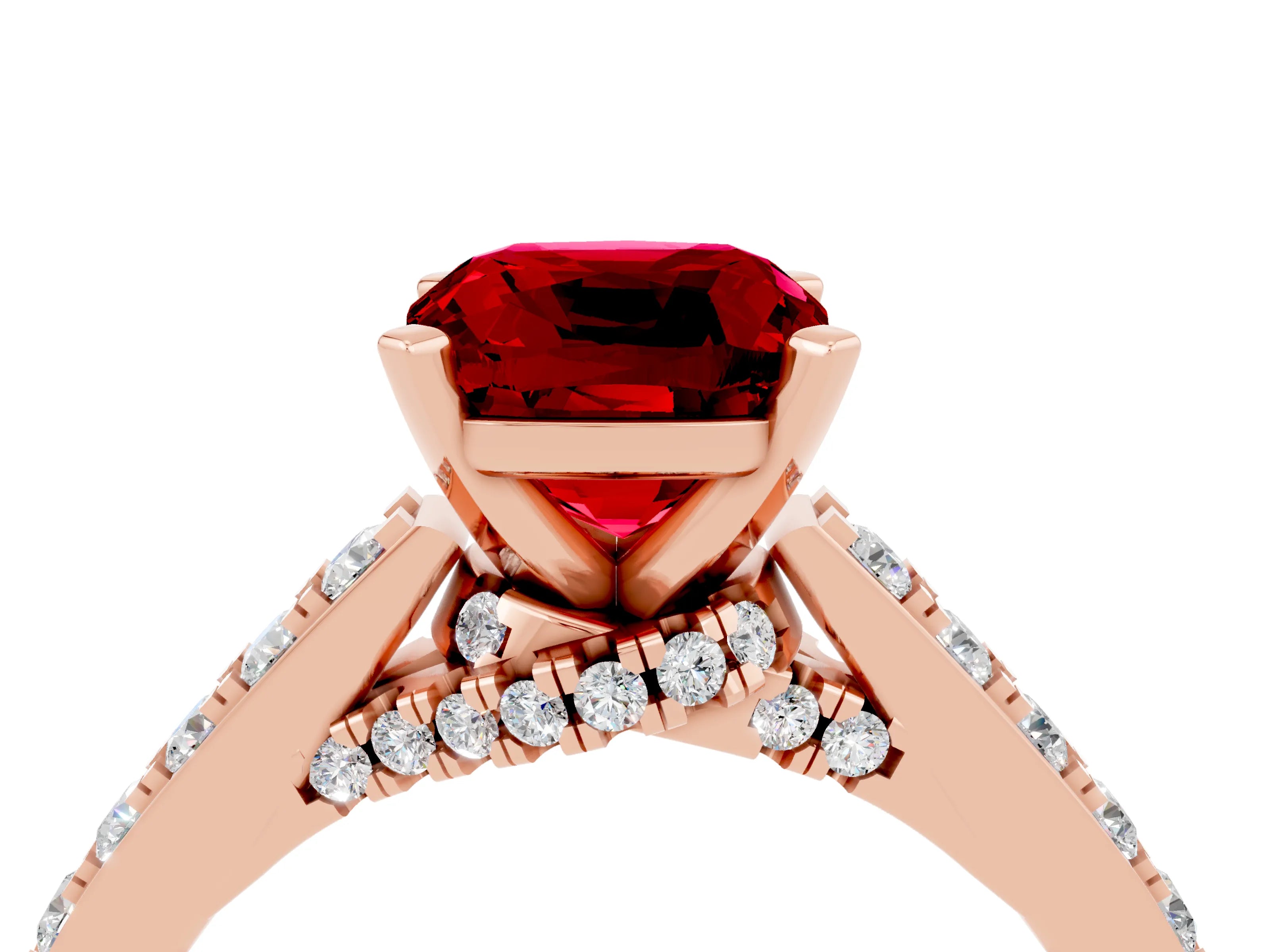 Rose gold Cushion Cut Diamond Solitaire Ring with Pavé Band and Prong Setting_4