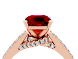Rose gold Cushion Cut Diamond Solitaire Ring with Pavé Band and Prong Setting_4