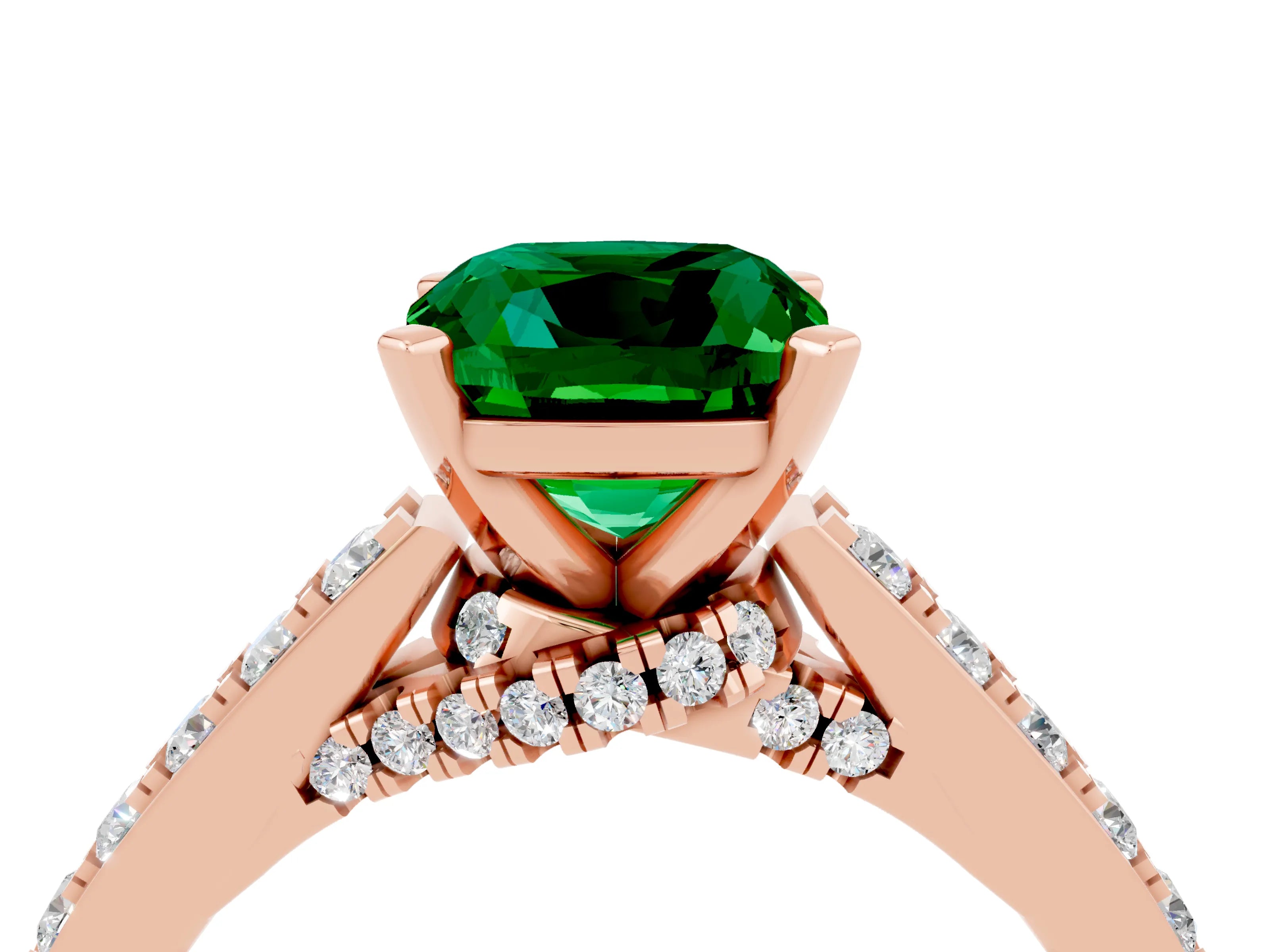 Rose gold Cushion Cut Diamond Solitaire Ring with Pavé Band and Prong Setting_4