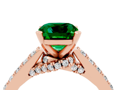 Rose gold Cushion Cut Diamond Solitaire Ring with Pavé Band and Prong Setting_4