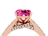 Rose gold Cushion Cut Diamond Solitaire Ring with Pavé Band and Prong Setting_4