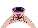 Rose gold Cushion Cut Diamond Solitaire Ring with Pavé Band and Prong Setting_4