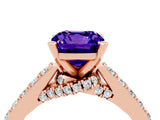 Rose gold Cushion Cut Diamond Solitaire Ring with Pavé Band and Prong Setting_4