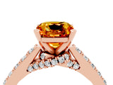 Rose gold Cushion Cut Diamond Solitaire Ring with Pavé Band and Prong Setting_4