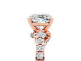 Rose gold Cushion Cut Diamond Solitaire Ring with Pavé Band and Prong Setting_5