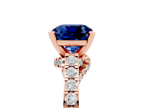 Rose gold Cushion Cut Diamond Solitaire Ring with Pavé Band and Prong Setting_5