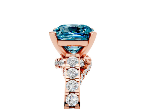 Rose gold Cushion Cut Diamond Solitaire Ring with Pavé Band and Prong Setting_5