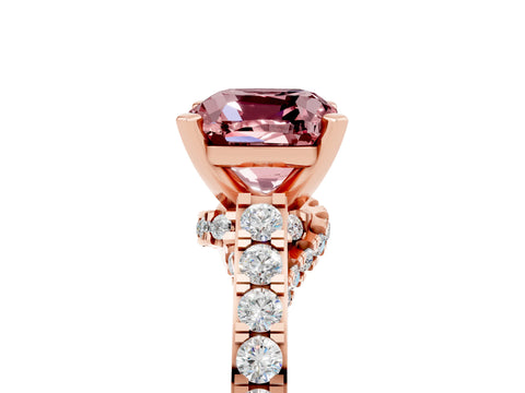 Rose gold Cushion Cut Diamond Solitaire Ring with Pavé Band and Prong Setting_5