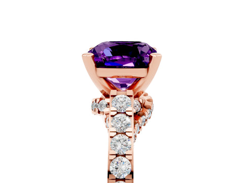 Rose gold Cushion Cut Diamond Solitaire Ring with Pavé Band and Prong Setting_5