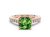 Rose gold Cushion Cut Diamond Solitaire Ring with Pavé Band and Prong Setting