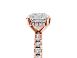 Rose gold Cushion Cut Diamond Solitaire Ring with Round  Pavé Band and Four-Prong Setting_47