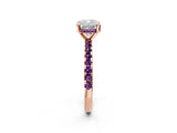 Rose gold Cushion Cut Diamond Solitaire Ring with Round with Amethyst side stone Pavé Band and Four-Prong Setting_38