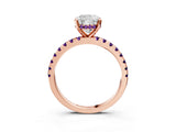 Rose gold Cushion Cut Diamond Solitaire Ring with Round with Amethyst side stone Pavé Band and Four-Prong Setting_39