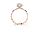 Rose gold Cushion Cut Diamond Solitaire Ring with Round with Amethyst side stone Pavé Band and Prong Setting_15
