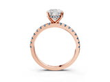 Rose gold Cushion Cut Diamond Solitaire Ring with Round with Aquamarine side stone Pavé Band and Four-Prong Setting_39