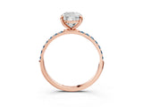 Rose gold Cushion Cut Diamond Solitaire Ring with Round with Aquamarine side stone Pavé Band and Prong Setting_27