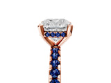 Rose gold Cushion Cut Diamond Solitaire Ring with Round with Blue Sapphire side stone Pavé Band and Four-Prong Setting_41