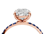 Rose gold Cushion Cut Diamond Solitaire Ring with Round with Blue Sapphire side stone Pavé Band and Prong Setting_40
