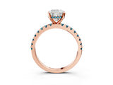 Rose gold Cushion Cut Diamond Solitaire Ring with Round with Blue Topaz side stone Pavé Band and Four-Prong Setting_39