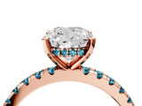 Rose gold Cushion Cut Diamond Solitaire Ring with Round with Blue Topaz side stone Pavé Band and Four-Prong Setting_40