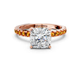 Rose gold Cushion Cut Diamond Solitaire Ring with Round with Citrine side stone Pavé Band and Four-Prong Setting_36