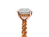 Rose gold Cushion Cut Diamond Solitaire Ring with Round with Citrine side stone Pavé Band and Four-Prong Setting_41