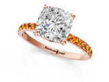 Rose gold Cushion Cut Diamond Solitaire Ring with Round with Citrine side stone Pavé Band and Prong Setting_36