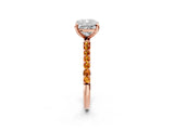 Rose gold Cushion Cut Diamond Solitaire Ring with Round with Citrine side stone Pavé Band and Prong Setting_37