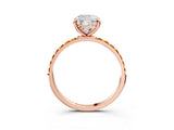 Rose gold Cushion Cut Diamond Solitaire Ring with Round with Citrine side stone Pavé Band and Prong Setting_38