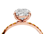 Rose gold Cushion Cut Diamond Solitaire Ring with Round with Citrine side stone Pavé Band and Prong Setting_39