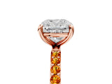 Rose gold Cushion Cut Diamond Solitaire Ring with Round with Citrine side stone Pavé Band and Prong Setting_40