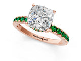 Rose gold Cushion Cut Diamond Solitaire Ring with Round with Emerald side stone Pavé Band and Four-Prong Setting_37