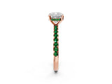 Rose gold Cushion Cut Diamond Solitaire Ring with Round with Emerald side stone Pavé Band and Four-Prong Setting_38