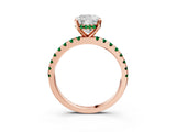 Rose gold Cushion Cut Diamond Solitaire Ring with Round with Emerald side stone Pavé Band and Four-Prong Setting_39