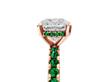 Rose gold Cushion Cut Diamond Solitaire Ring with Round with Emerald side stone Pavé Band and Four-Prong Setting_41