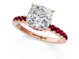 Rose gold Cushion Cut Diamond Solitaire Ring with Round with Garnet side stone Pavé Band and Four-Prong Setting_37