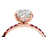 Rose gold Cushion Cut Diamond Solitaire Ring with Round with Garnet side stone Pavé Band and Prong Setting_28
